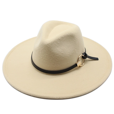 Wide Brim Fedora Hat Cotton Polyester Felt Jazz Cap With Leather Belt Gold Buckle Retro Elegant Unisex Accessory