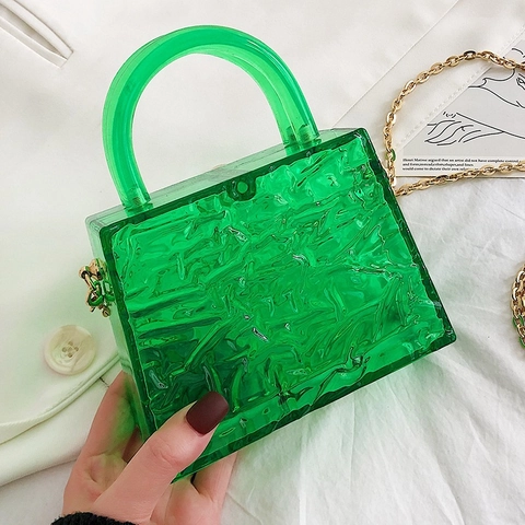 Borsa A Tracolla In Acrilico Trasparente Con Catena Dorata Mini Texture Ghiaccio Borsa A Mano Per Donna