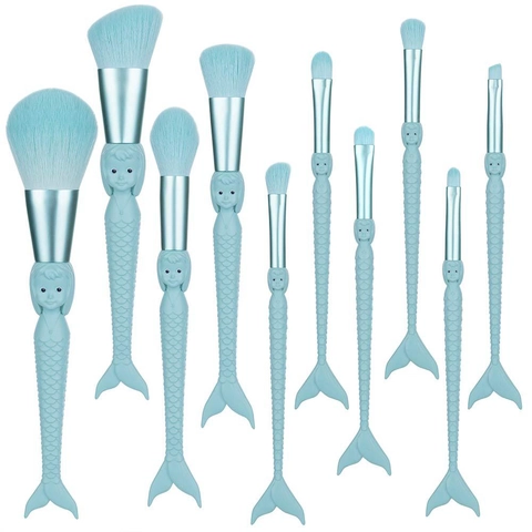 Pennelli Per Trucco Manico In Plastica Forma Di Sirena Setole In Nylon Morbide Per Fondotinta Ombretto E Cipria Beauty Tools