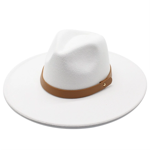 Wide Brim Fedora Hat Wool Felt Vintage Jazz Cap With Leather Band Metal Rivet For Men Women Elegant British Style