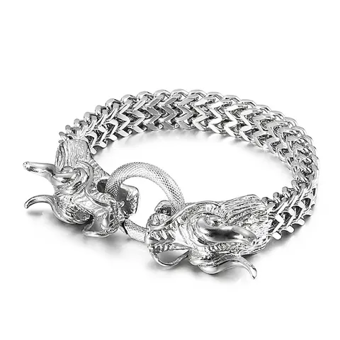 Pulsera De Doble Cabeza De Dragón Para Hombre Acero Inoxidable 316L Cadena Trenzada Pesada Punk Gótico Retro Joyería Motero