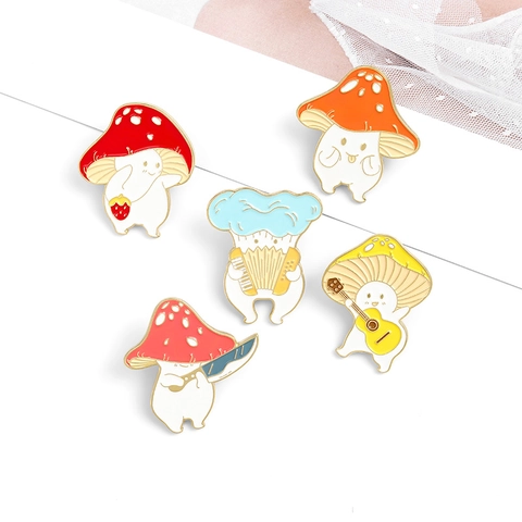 Creatieve Cartoon Paddenstoel Emaille Pin Schattige Legering Koud Email Broche Gitaar Spelen Dansen Paddenstoel Badge Voor Kleding Rugzak Decoratie