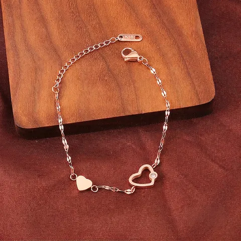 Pulsera de Corazón de Acero de Titanio de Moda Para Mujer Corazón Hueco con Diamantes de Imitación Doble Amuleto Joyería Ajustable Regalo