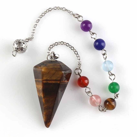 Natural Stone Hexagonal Pillar Pointed Crystal Pendulum Necklace With Beads For Yoga Healing Chakra Amethyst Quartz
