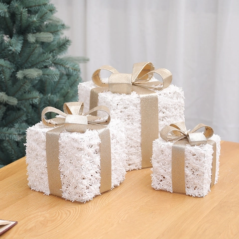 Scatole Regalo Decorative Di Natale Tessuto Fiocco Di Neve Con Pigne Bacche Decorazione Per Finestra Interna Festiva