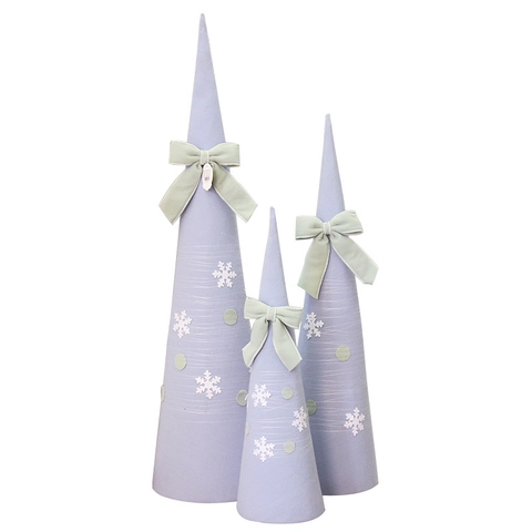 Adornos De Cono De Árbol De Navidad Tela Flocada Macarrón Rosa Azul Copo De Nieve Lazo Decoración De Escritorio Hogar Fiesta