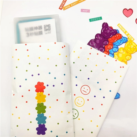 Paper Gift Bags Polka Dot Colorful Bear Emoticon Pattern Jewelry Packaging Stationery Storage Cute Ins Style