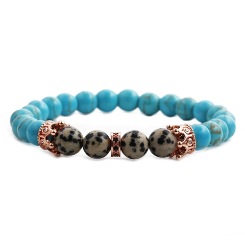 Natuursteen Kralenarmband Lavasteen Tijgeroog Turkoois Met Gelegeerde Kroon Elastische Unisex Sieraden