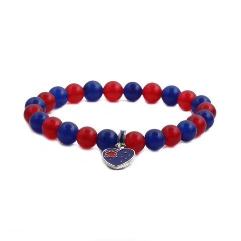 Pulsera De Cuentas Piedra Roja Azul Bandera De Australia Dije Corazón Elástica Recuerdo Joyería Unisex Moda