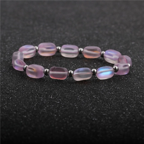 Pulsera De Cuentas De Piedra Lunar Esmerilada Con Cuentas De Cobre Cuerda Elástica Joyería De Piedra Natural Para Mujeres Niñas