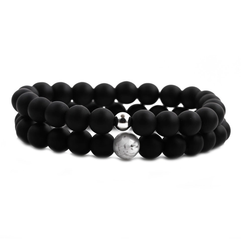 Beaded Bracelet Lava Stone White Turquoise Matte Beads Metal Crown Elastic Chakra Healing Energy Yoga Reiki Retro Men Women