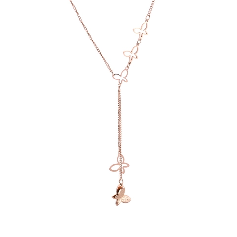 Schmetterling Halskette Roségold Vergoldeter Edelstahl Hohler Schmetterling Sandgestrahlt Y-Lariat Kette Schmuck Damen