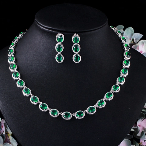 Elegantes Oval Zirkonia Schmuckset Für Damen Kupfer Galvanisiert Halskette Ohrringe Braut Hochzeit Schmuck Zubehör