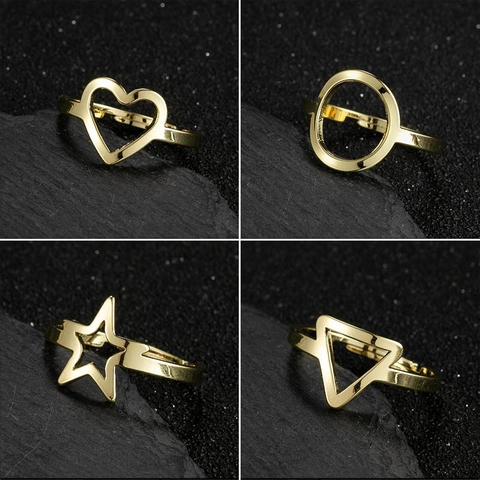 Minimalist Geometric Open Ring Stainless Steel Heart Star Triangle Round Adjustable Jewelry For Women