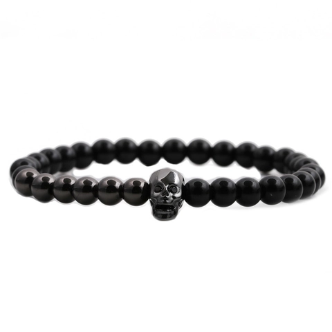 Bracciale Perline Teschio Pietra Lavica Malocchio Regolabile Punk Halloween Gioielli Per Uomini Donne