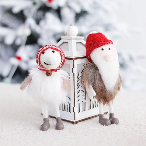 Handgemachte Weihnachten Wollfilz Weihnachtsmann Rentier Desktop Ornamente Gestrickte Mütze Kunstfell Festliche Hausdeko
