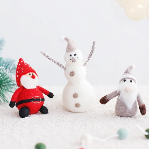 Handgefertigte Weihnachtsfiguren Aus Wollfilz Weihnachtsmann Schneemann Gnome Tischdeko Nordischer Stil Festliche Feiertagsdeko