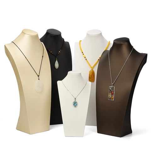 Pu Leather Necklace Display Bust Portrait Mannequin Head Neck High-End Elegant Jewelry Showroom Window Stand