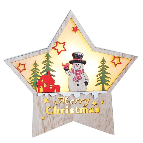 Estrella De Navidad Caja De Luz LED De Madera Decoración De Escritorio Papá Noel Reno Muñeco De Nieve Ornamento Brillo Cálido