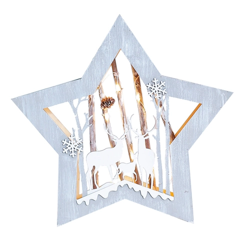 Ornamento Di Natale LED In Legno Luminoso Scena Foresta Renne Stella Scatola Forme Scrivania Decorazione Festiva Luce Calda Nordico