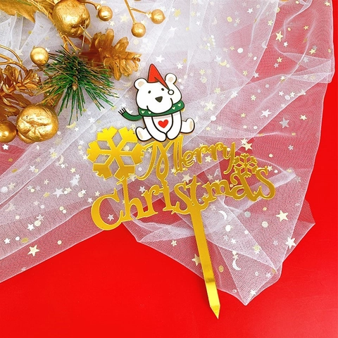 Acrylic Christmas Cake Toppers Merry Christmas Reindeer Polar Bear Tree Design Party Dessert Decoration Supplies