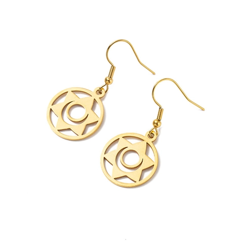 Holle Ronde Ster Maan Drop Oorbellen Titanium Staal Westerse Stijl Minimalistische Sieraden Voor Vrouwen