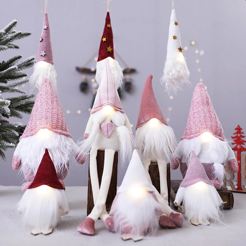 Gnomi Di Natale Luminosi A LED Ornamenti Di Peluche Scandinavo Tomte Babbo Natale Pupazzo Di Neve Figure Decorazione Festiva