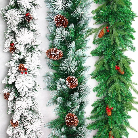 Guirnalda De Navidad Ratán PVC PE Flocado Con Piñas Bayas Rojas Para Barandilla De Escalera Decoración Hogar Invierno Festiva