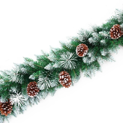 Guirnalda De Navidad Ratán PVC PE Flocado Con Piñas Bayas Rojas Para Barandilla De Escalera Decoración Hogar Invierno Festiva