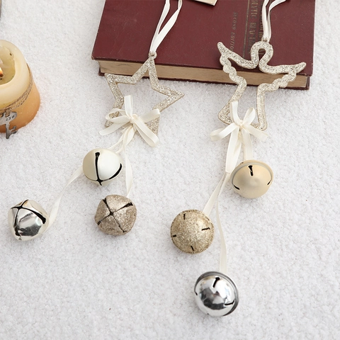 Christmas Tree Hanging Ornaments Glitter Angel Star Tree Shape With Metal Bells And Ribbon Bow Festive Decor