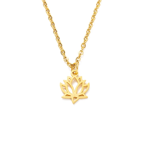 Collana con Pendente a Forma di Fiore di Loto in Acciaio Inossidabile per Donna Mandala Traforato Yoga Minimalista Gioielli