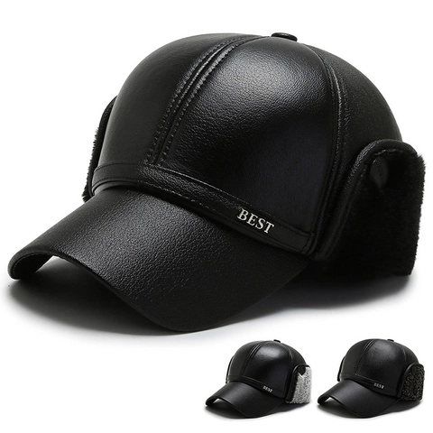 Cappello Da Baseball Invernale Caldo Da Uomo Pelle PU Foderato In Pelliccia Sintetica Protezione Orecchie Sport