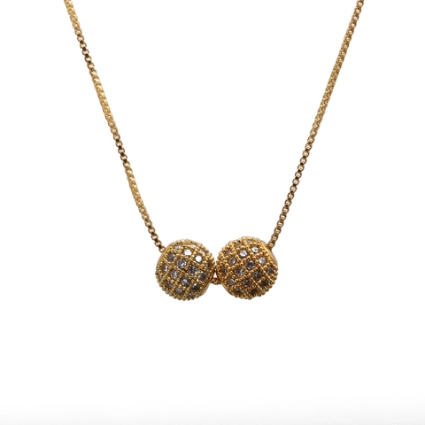 Collier Pendentif Boule En Zircon Micro Pavé Élégant Chaîne À Maillons Carrés En Cuivre Laiton Pour Femmes