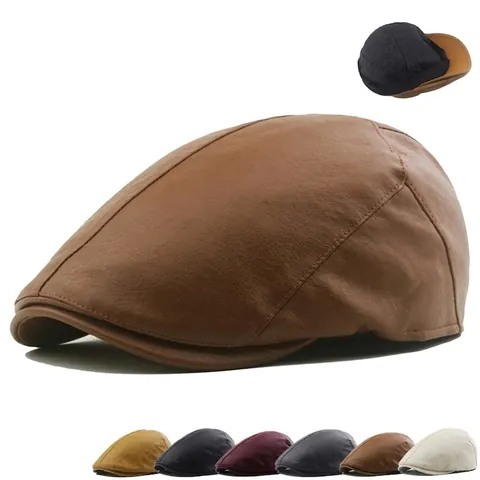Coppola Vintage Da Uomo Pelle PU Inverno Calda Imbottita Newsboy Ivy Cappello Stile Gatsby Britannico Regolabile