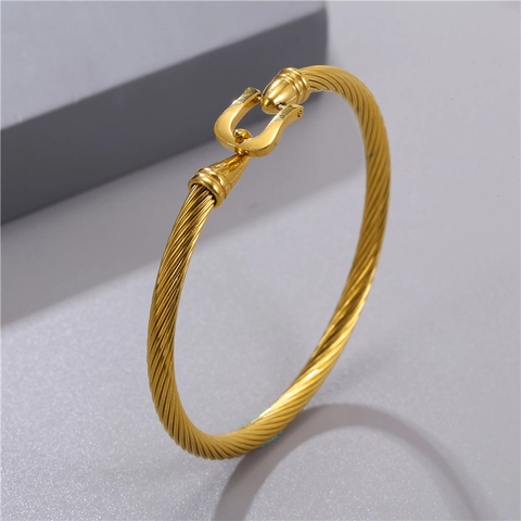 Brazalete de Cable Retorcido de Acero Inoxidable para Hombre Con Hebilla de Herradura Oro Plata Negro Joyería Punk Hip Hop