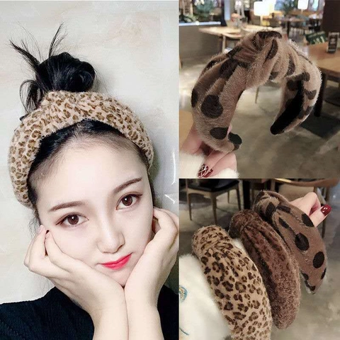 Haarbänder Leopardenmuster Gepunktet Plüsch Kunstpelz Breiter Rand Verknotet Twist Haarreifen Koreanischer Stil Vintage Damen