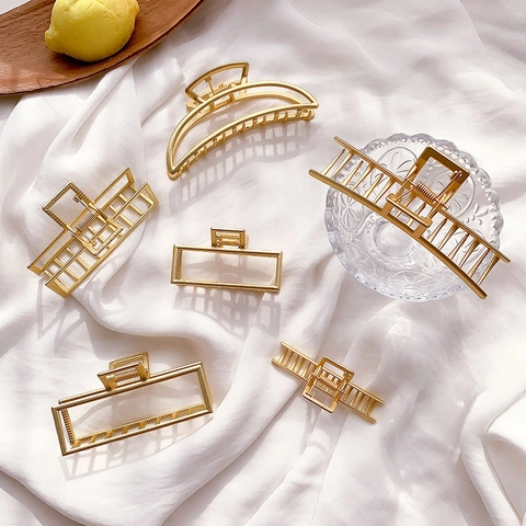 Grandi Mollette Per Capelli In Metallo Lega Geometrica Vuota Shark Clip Per Donna Elegante Minimalista Fermagli Antiscivolo Accessori