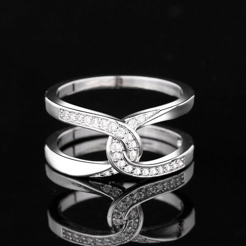 Cross Interlocking Ring Copper White Gold Plated Cubic Zirconia Double Layer X Shape Fashion Jewelry For Women