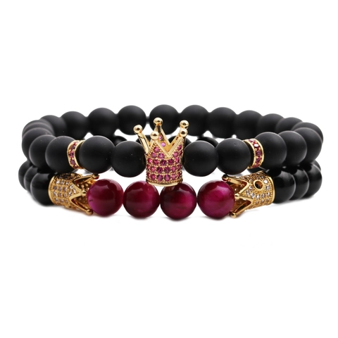 Bracciale Di Perline Con Ciondolo Corona Occhio Di Tigre E Agata Opaca Gioielli Per Uomini Donne