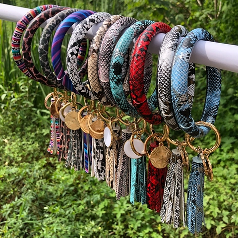 Portachiavi A Bracciale In Pelle PU Anello A O Grande Cerchio Nappina Fibbia In Metallo Boho Stampa Leopardata Donna