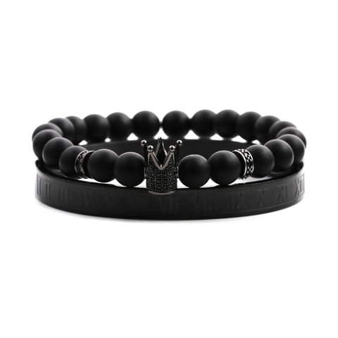 Bracciale Rigido In Acciaio Inossidabile Con Numeri Romani E Braccialetto Corona Perline Lega Zircone Gioielli