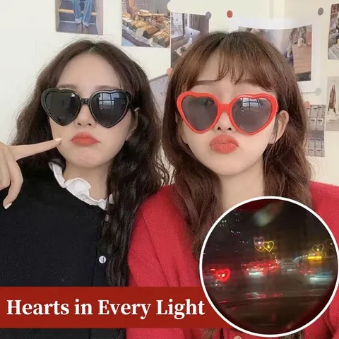 Heart Shaped Sunglasses With Light Diffraction Effect Plastic Romantic Novelty Glasses For Night Party Rave Festival