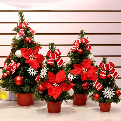 Mini Sapin De Noël Artificiel Décoration De Table PVC Décoré Avec Noeuds Fleurs Flocons De Neige Centre De Table