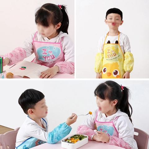 Grembiule Impermeabile Cartone Animato E Manicotti Per Bambini Camice Da Pittura Bavaglino Resistente Alle Macchie Con Stampa Animale
