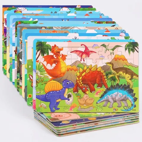 Wooden Jigsaw Puzzles Educational Early Learning Cartoon Animal Dinosaur Toy For Toddlers Kids Brain Teasers