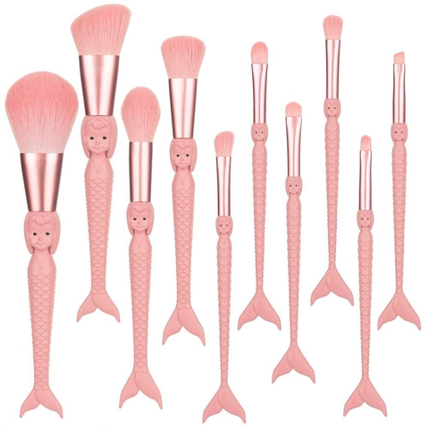Pennelli Per Trucco Manico In Plastica Forma Di Sirena Setole In Nylon Morbide Per Fondotinta Ombretto E Cipria Beauty Tools