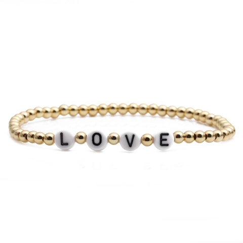 Pulsera De Cuentas Con Letras Love Cuentas Redondas De Cobre Chapado Elástica Apilable Joyería Romántica Regalo Mujer
