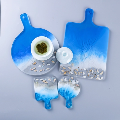 Dienblad Siliconen Mal Met Handvat DIY Hars Gieten Epoxy Spiegel Dienblad Onderzetter Maken Tool Voor Home Decor