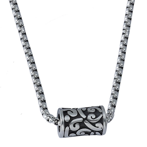 Collana Con Pendente Da Uomo In Acciaio Inossidabile Vintage Inciso Totem Perla Cilindrica Punk Streetwear Hip Hop Gioielli