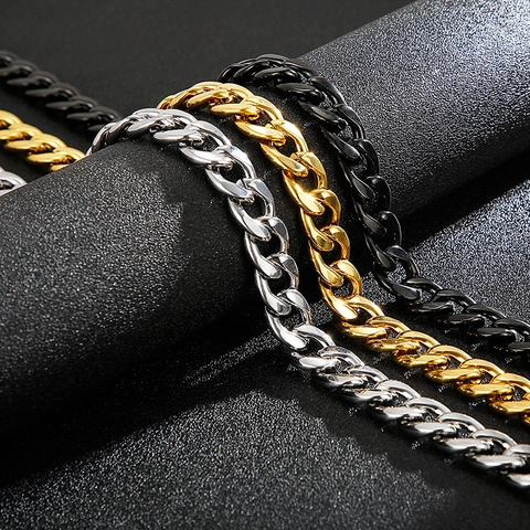Collar Pulsera Hombre Cadena Cubana Acero Inoxidable Pulido Punk Hip Hop Estilo Streetwear Joyería Accesorios